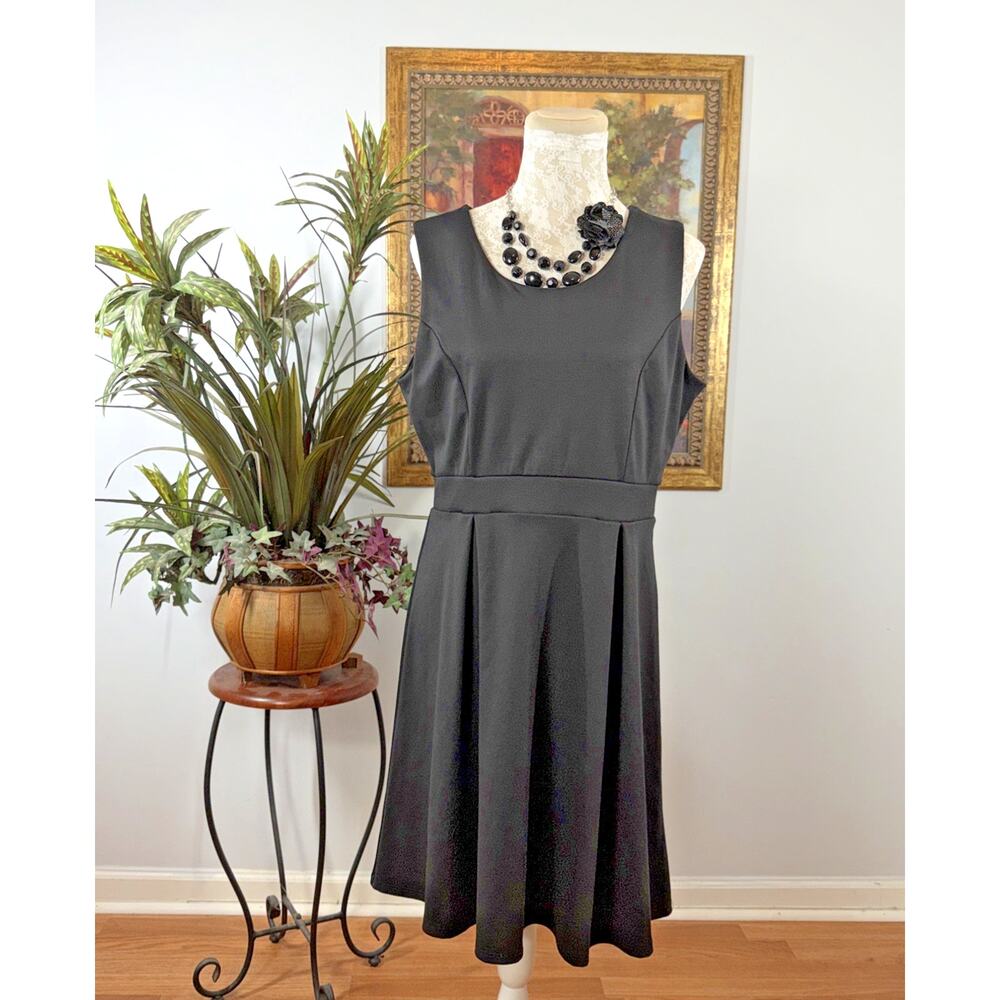 NY Collection Belle Black Fit & Flare Sleeveless Dress PL Petite Large Career